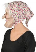 Maske Hexe mit Kopftuch und Haaren - Creme